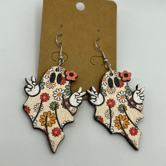 Jewelry - Wooden Fashion Earrings Flower Power Peace Ghost